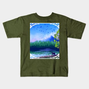 Forest With Lake, Mountain and Bear Kids T-Shirt